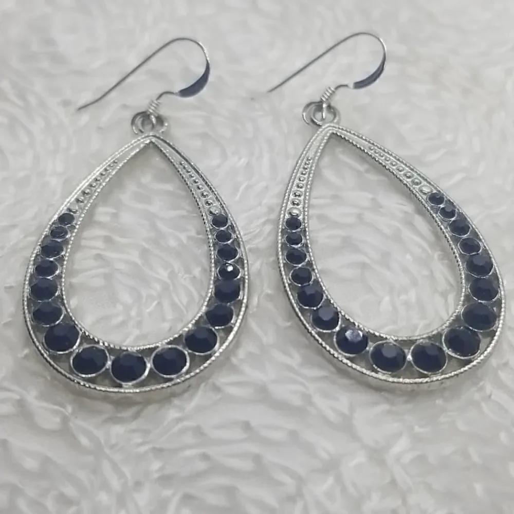 Hoop Earrings 3 Pairs Black Hoop Silver Gold Crystal Earrings